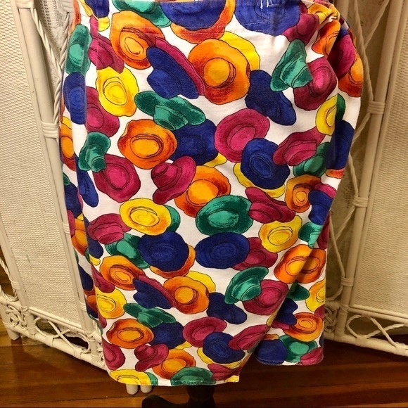 Vintage 90s Skirt Multicolor Hat Print Wrap with Tie Evan Picone Y2K size Large - Picture 10 of 16